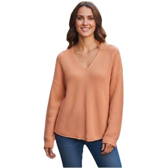 Eileen Fisher Chunky Open Knit Sweater FALL V-Neck Cotton Long Sleeve Pullover L - Picture 1 of 12
